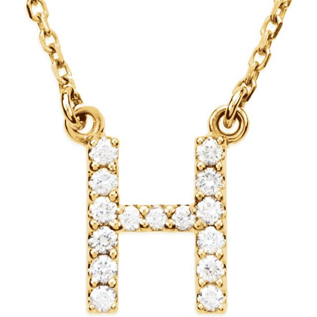 14K Yellow Gold 1/8 CTW Natural Diamond Initial H 16" Necklace - Motek Jewelry