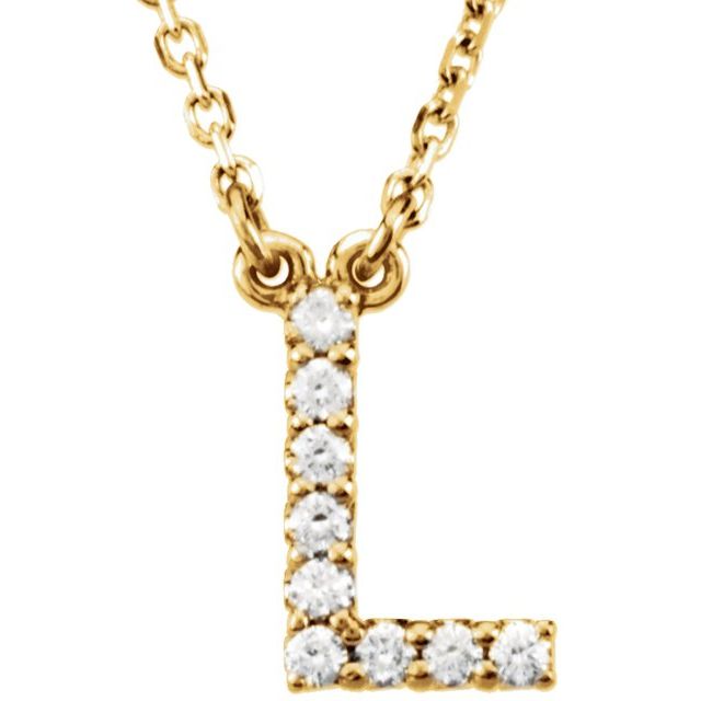 14K Yellow Gold .08 CTW Natural Diamond Initial L Necklace - Motek Jewelry