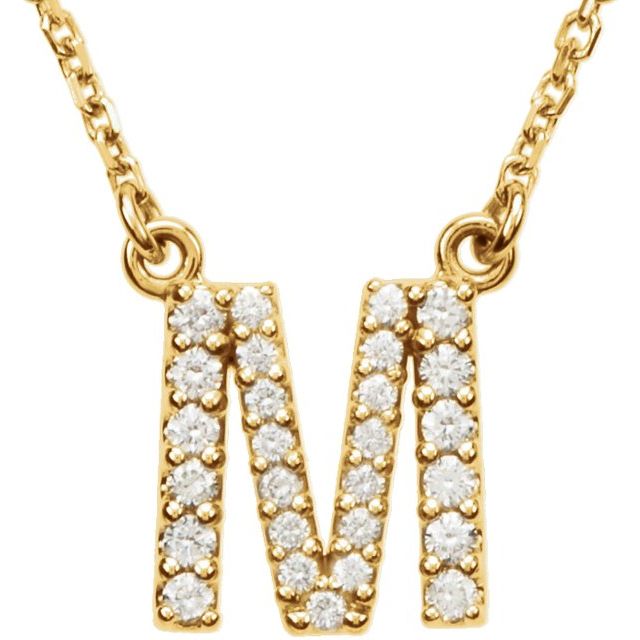 14K Yellow Gold 1/6 CTW Natural Diamond Initial M 16" Necklace - Motek Jewelry