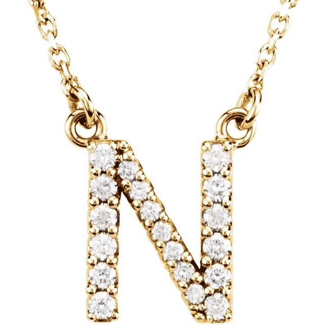14K Yellow Gold 1/8 CTW Natural Diamond Initial N 16" Necklace - Motek Jewelry