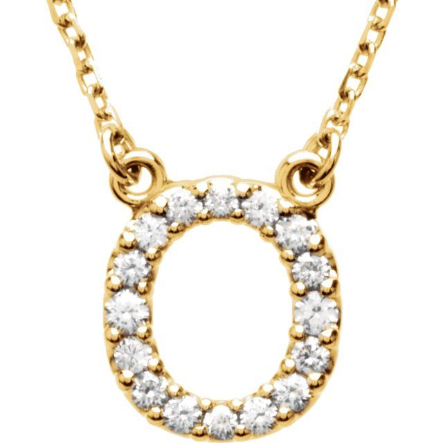 14K Yellow Gold 1/6 CTW Natural Diamond Initial O 16" Necklace - Motek Jewelry