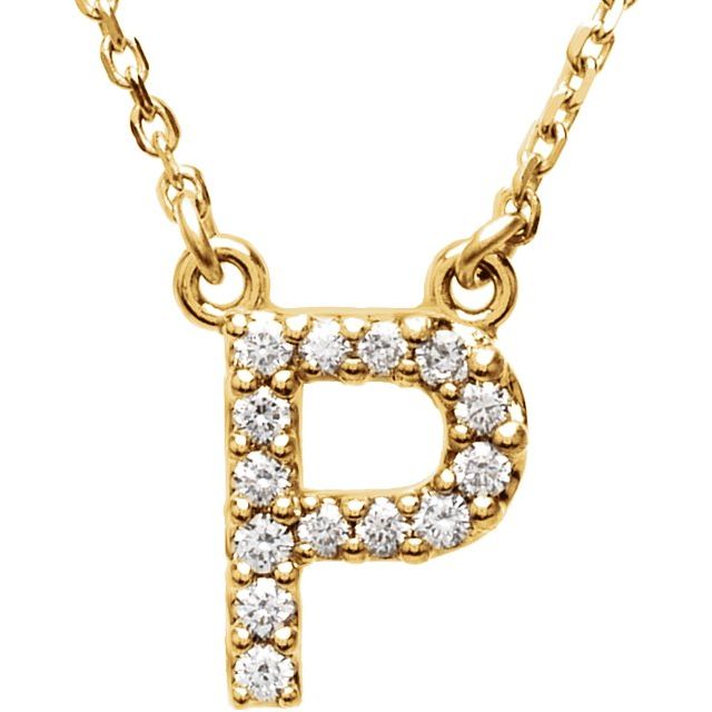 14K Yellow Gold 1/6 CTW Natural Diamond Initial P 16" Necklace - Motek Jewelry