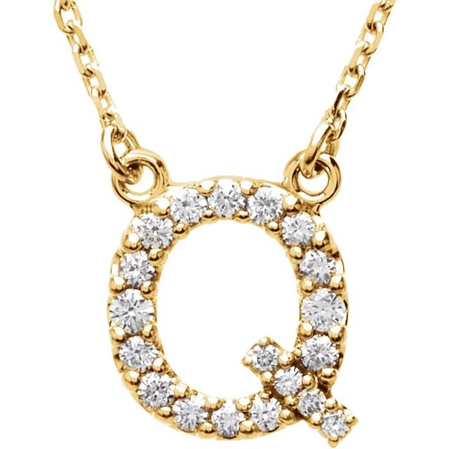 14K Yellow Gold 1/6 CTW Natural Diamond Initial Q 16" Necklace - Motek Jewelry