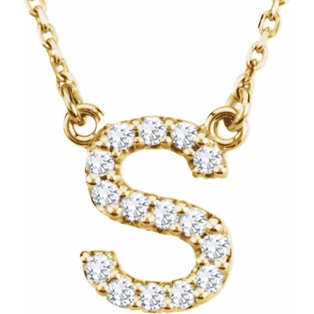 14K Yellow Gold 1/8 CTW Natural Diamond Initial S Necklace - Motek Jewelry