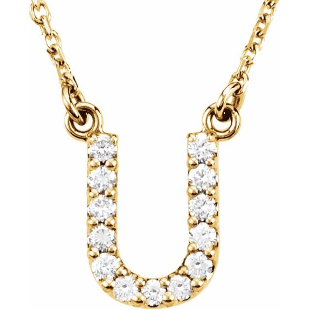 14K Yellow Gold 1/8 CTW Natural Diamond Initial U 16" Necklace - Motek Jewelry