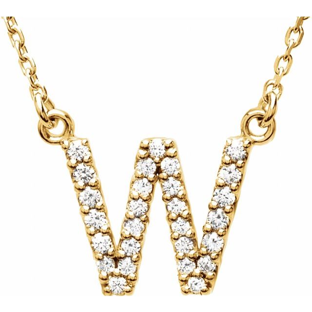 14K Yellow Gold 1/8 CTW Natural Diamond Initial W 16" Necklace - Motek Jewelry