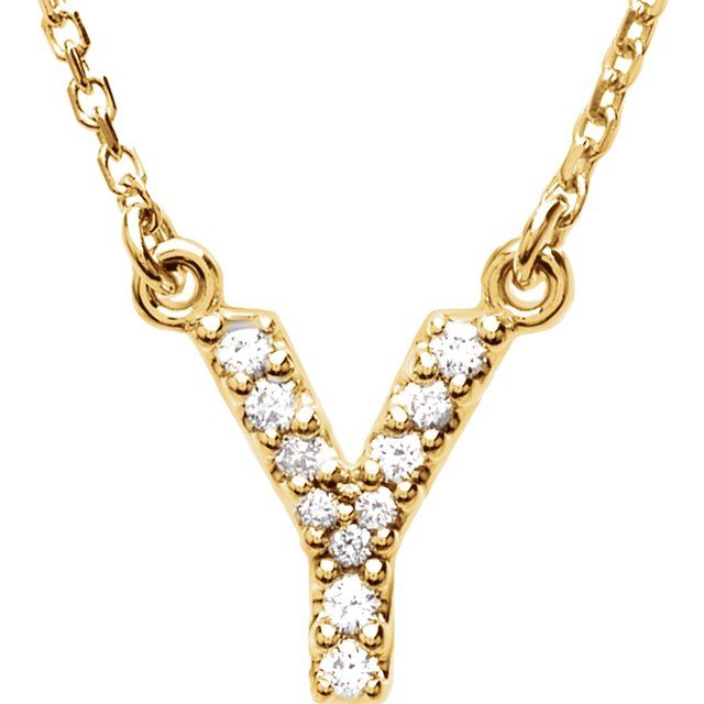 14K Yellow Gold .08 CTW Natural Diamond Initial Y 16" Necklace - Motek Jewelry