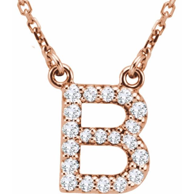 14K Rose 1/6 CTW Natural Diamond Initial B 16" Necklace - Motek Jewelry