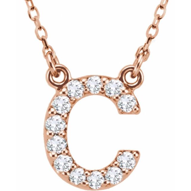 14K Rose Gold Initial C Necklace with 1/8 CTW Natural Diamonds - Motek Jewelry