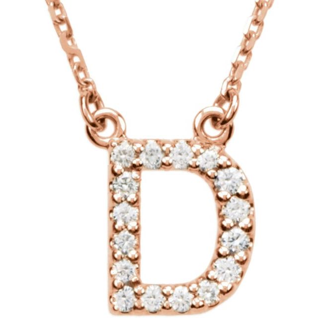 14K Rose Gold 1/8 CTW Natural Diamond Initial D Necklace - Motek Jewelry