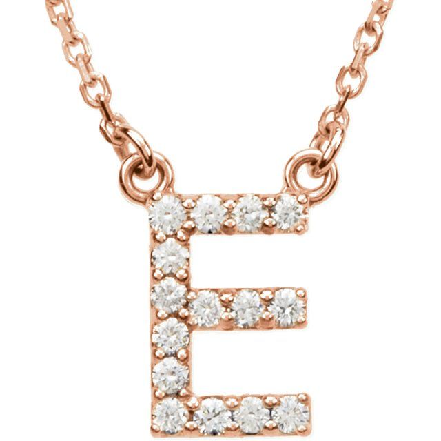 14K Rose Gold 1/8 CTW Natural Diamond Initial E 16" Necklace - Motek Jewelry