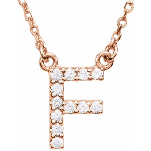14K Rose Gold 1/8 CTW Natural Diamond Initial F 16" Necklace - Motek Jewelry