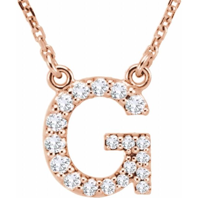 14K Rose Gold Initial G Necklace with 1/6 CTW Natural Diamonds - Motek Jewelry