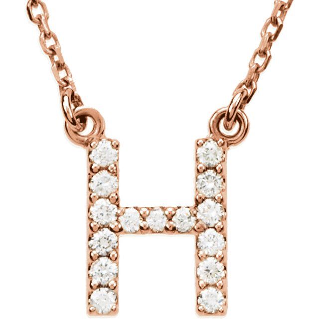 14K Rose Gold 1/8 CTW Natural Diamond Initial H 16" Necklace - Motek Jewelry