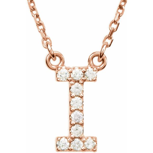 14K Rose Gold .08 CTW Natural Diamond Initial 'I' 16" Necklace - Motek Jewelry