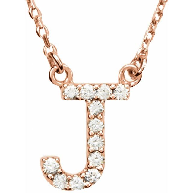 14K Rose Gold 1/10 CTW Natural Diamond Initial J 16" Necklace - Motek Jewelry