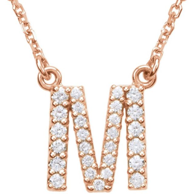 14K Rose Gold Initial M Necklace with 1/6 CTW Natural Diamonds - Elegant Jewelry by Brand - Motek Jewelry
