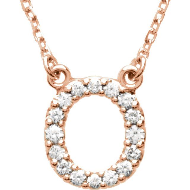 14K Rose Gold Initial O Necklace with 1/6 CTW Natural Diamonds - Elegant Jewelry by Brand - Motek Jewelry