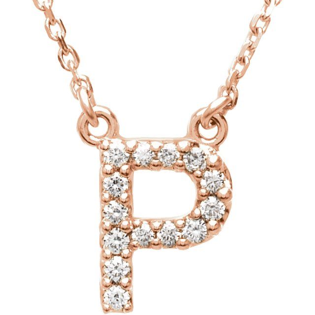 14K Rose Gold 1/8 CTW Natural Diamond Initial P Necklace - Motek Jewelry