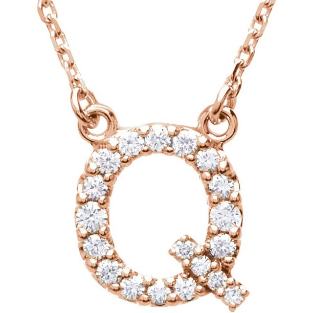 14K Rose Gold 1/6 CTW Natural Diamond Initial Q 16" Necklace - Motek Jewelry