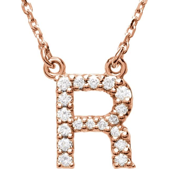 14K Rose Gold Initial R Necklace with 1/8 CTW Natural Diamonds - Motek Jewelry