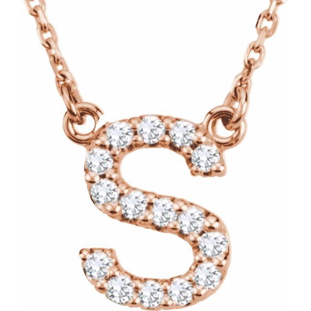 14K Rose Gold 1/8 CTW Natural Diamond Initial 'S' 16" Necklace - Motek Jewelry