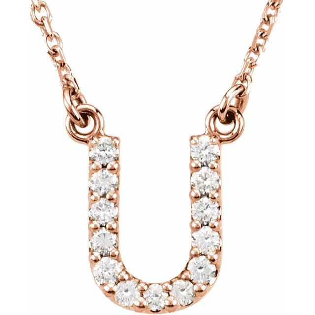 14K Rose Initial U 1/8 CTW Natural Diamond Necklace - Elegant Jewelry by Brand - Motek Jewelry