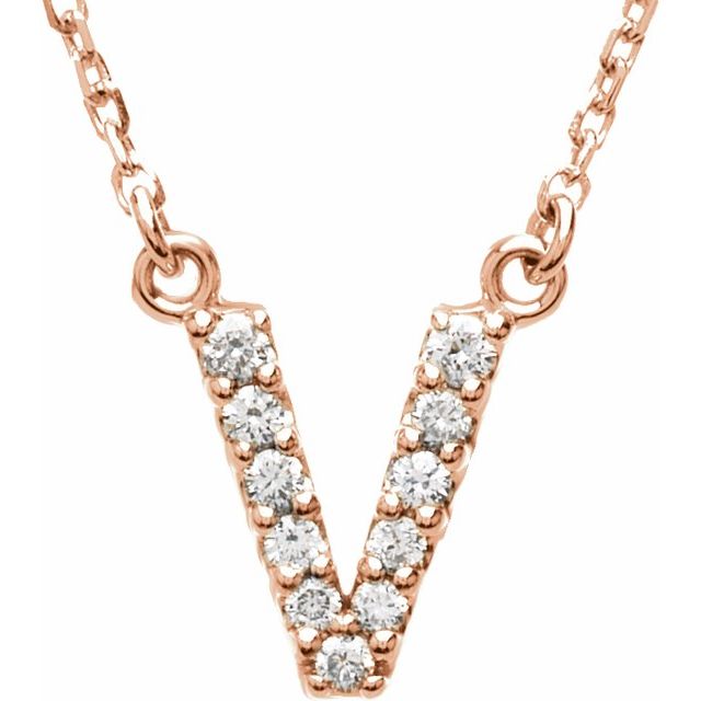 14K Rose Gold Initial V Necklace with 1/8 CTW Natural Diamonds - Motek Jewelry