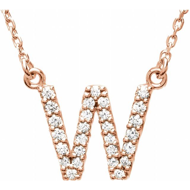 14K Rose Gold 1/8 CTW Natural Diamond Initial W 16" Necklace - Motek Jewelry