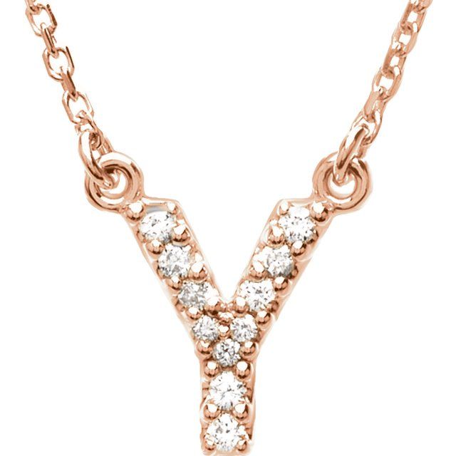 14K Rose Gold .08 CTW Natural Diamond Initial Y 16" Necklace - Motek Jewelry