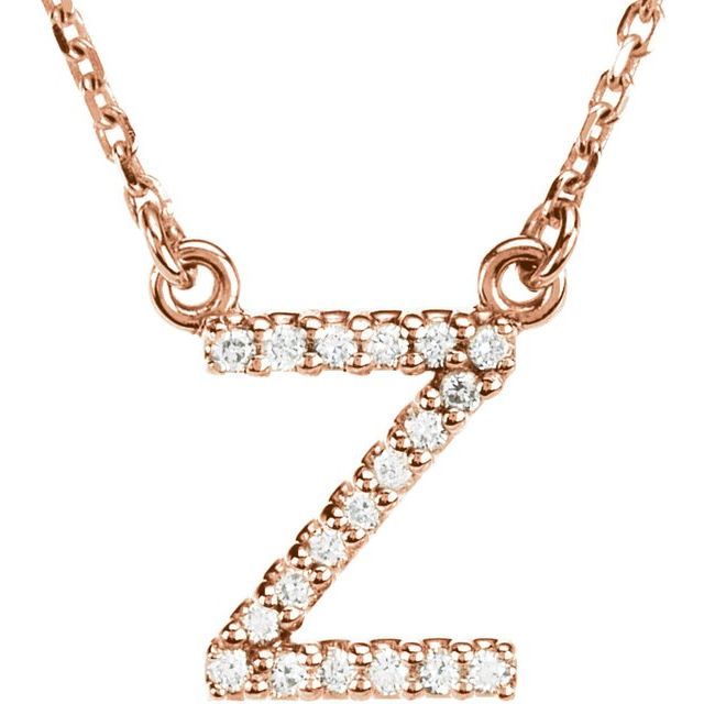 14K Rose Gold .08 CTW Natural Diamond Initial Z 16" Necklace - Motek Jewelry