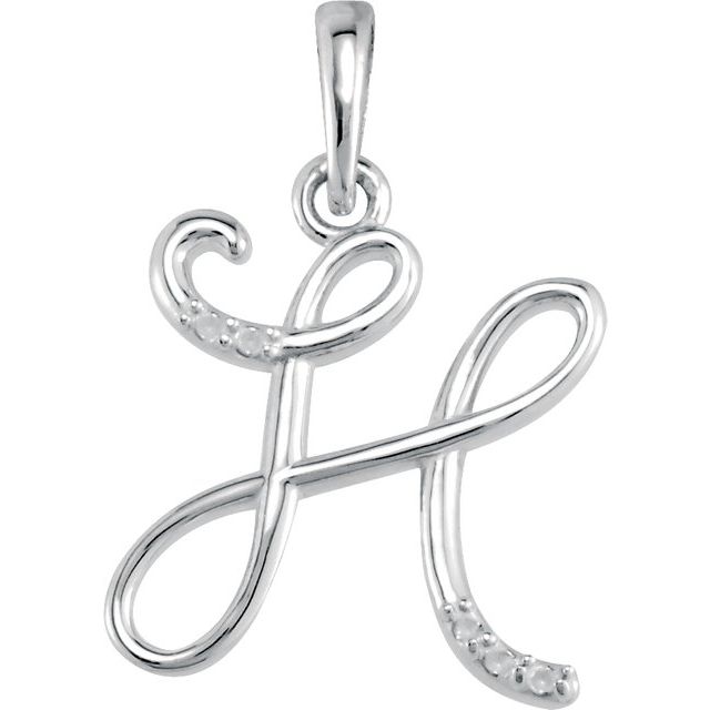 Sterling Silver .025 CTW Natural Diamond Initial H 18" Necklace