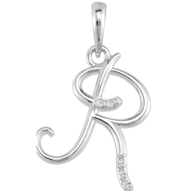 14K White Gold Initial R Necklace with .025 CTW Natural Diamonds