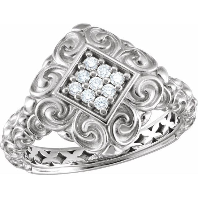 14K White 1/8 CTW Natural Diamond Ring