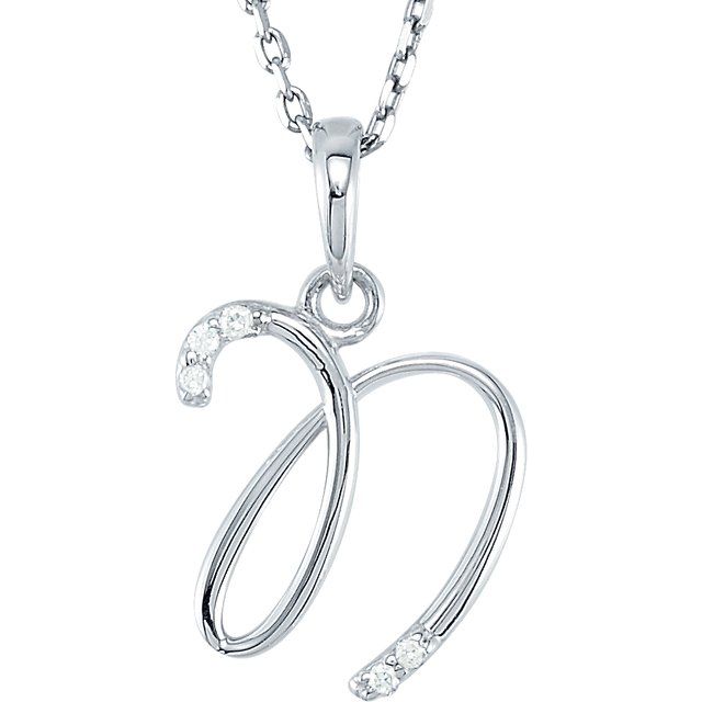 Sterling Silver .025 CTW Natural Diamond Initial N Necklace - 18"