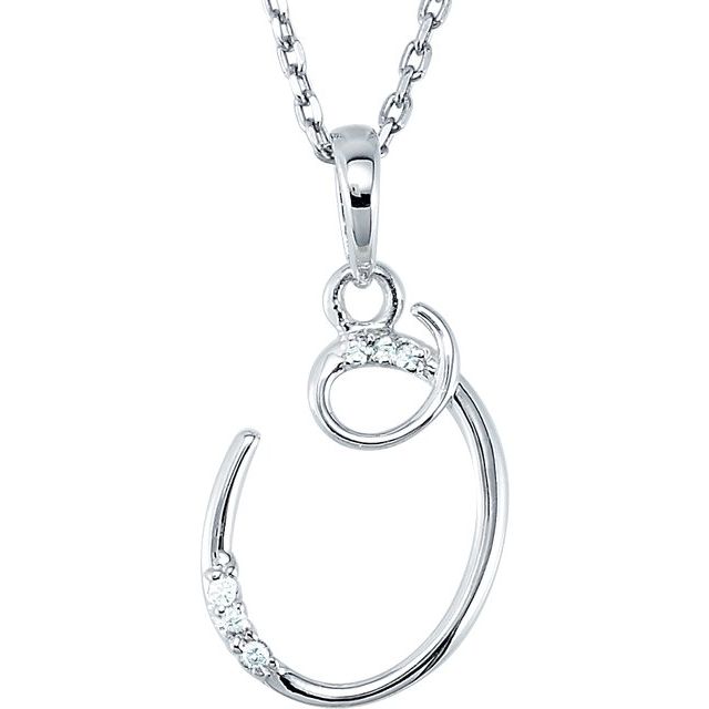 Sterling Silver Initial O Necklace with .025 CTW Natural Diamonds