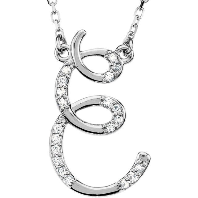 Sterling Silver .08 CTW Natural Diamond Initial E 16" Necklace