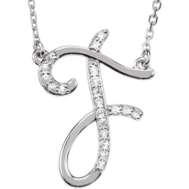 Sterling Silver .08 CTW Natural Diamond Initial F 16" Necklace