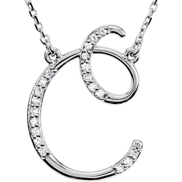 Sterling Silver .08 CTW Natural Diamond Initial C 16" Necklace