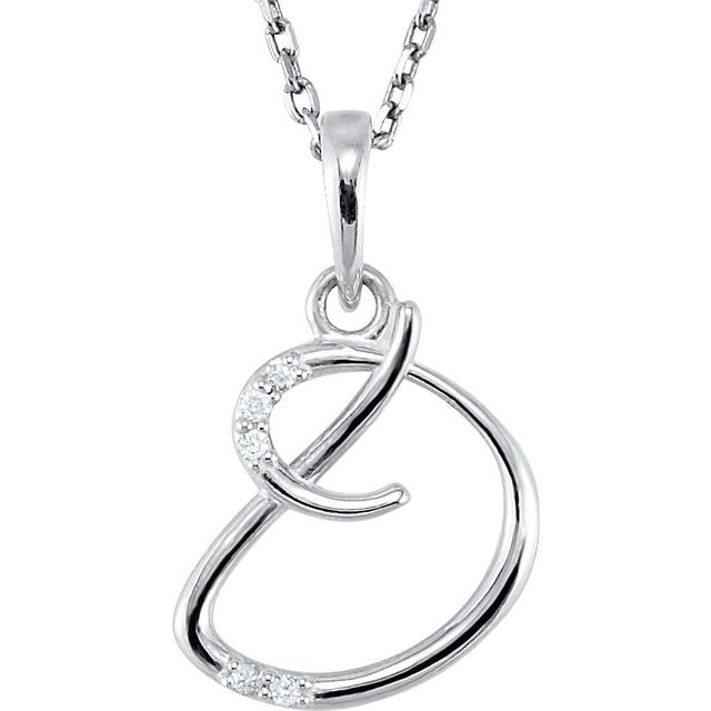 Sterling Silver .025 CTW Natural Diamond Initial D 18" Necklace