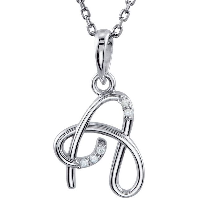 Sterling Silver Initial A Necklace with .025 CTW Natural Diamonds