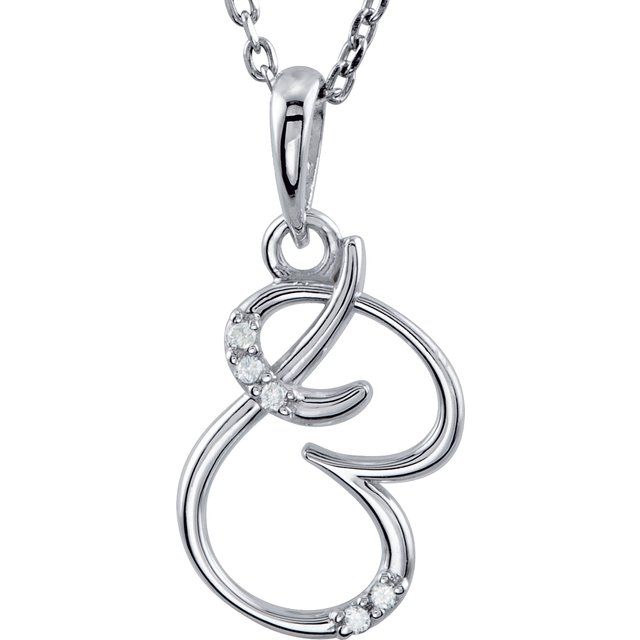 Sterling Silver .025 CTW Natural Diamond Initial B 18" Necklace