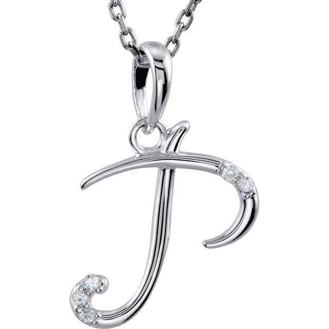 Sterling Silver Initial P Necklace with .025 CTW Natural Diamond - Elegant 18" Design