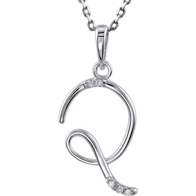 Sterling Silver .025 CTW Natural Diamond Initial Q 18" Necklace