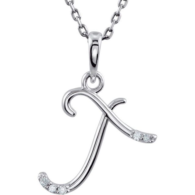 Sterling Silver .025 CTW Natural Diamond Initial T 18" Necklace