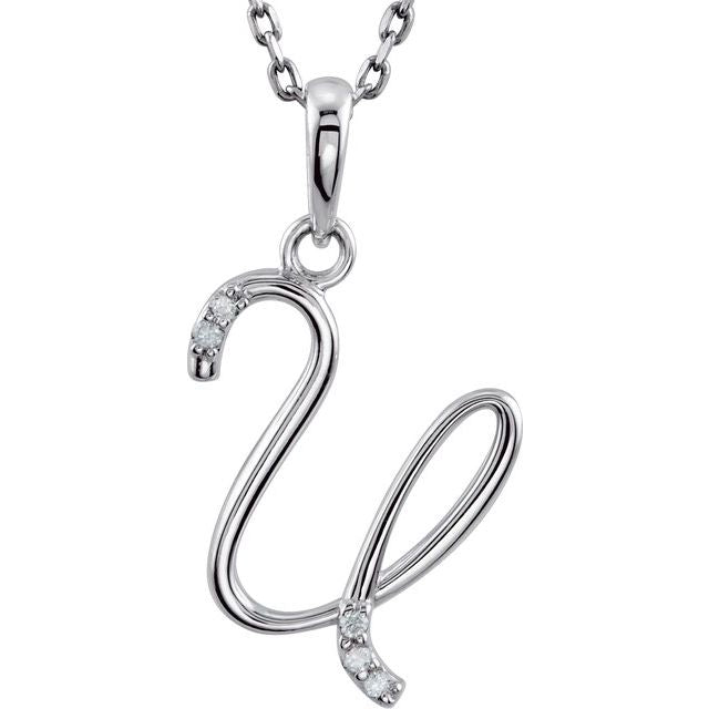 Sterling Silver Initial U Necklace with .025 CTW Natural Diamonds - 18 Inch