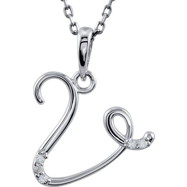Sterling Silver .025 CTW Natural Diamond Initial V 18" Necklace
