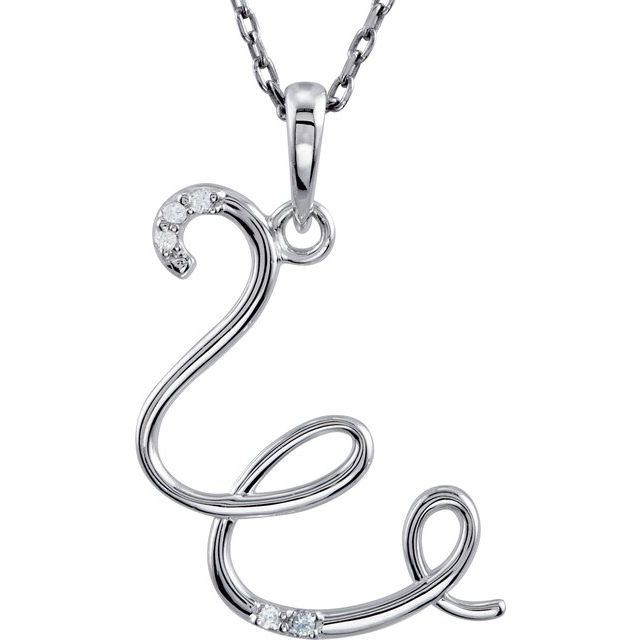 Sterling Silver .025 CTW Natural Diamond Initial W 18" Necklace