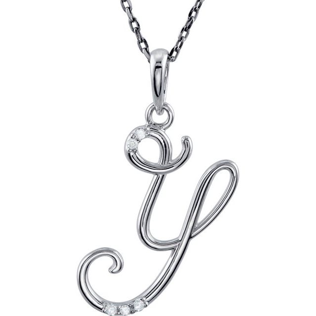 Sterling Silver .025 CTW Natural Diamond Initial Y Necklace 18"