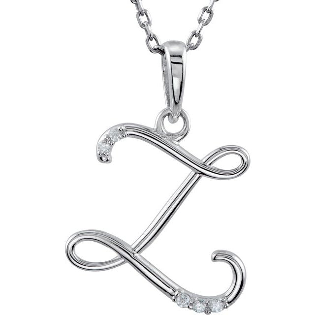 Sterling Silver .025 CTW Natural Diamond Initial Z 18" Necklace
